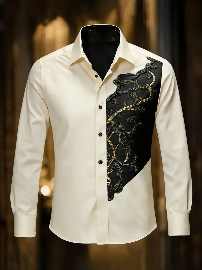 New 11 color men's long sleeved shirt with 3D printed tree branch pattern on the collar, comfortable men's top