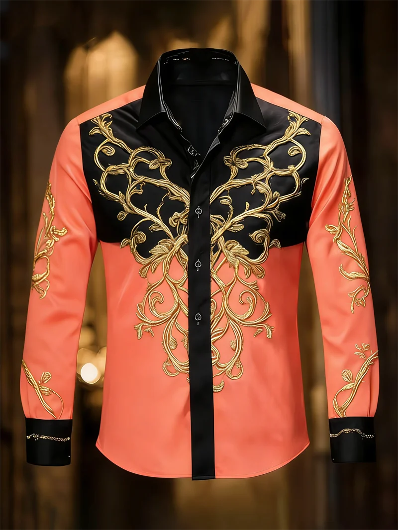 New 11 color men's long sleeved shirt with 3D printed tree branch pattern on the collar, comfortable men's top