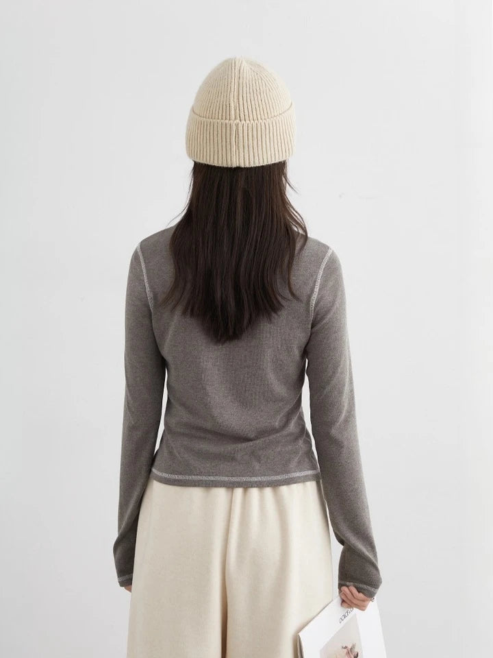 CHIC VEN New Women T-Shirts Retro Slim Contrasting Color Lines Base Tees Long Sleeve Slim Female Top Spring Autumn 2025