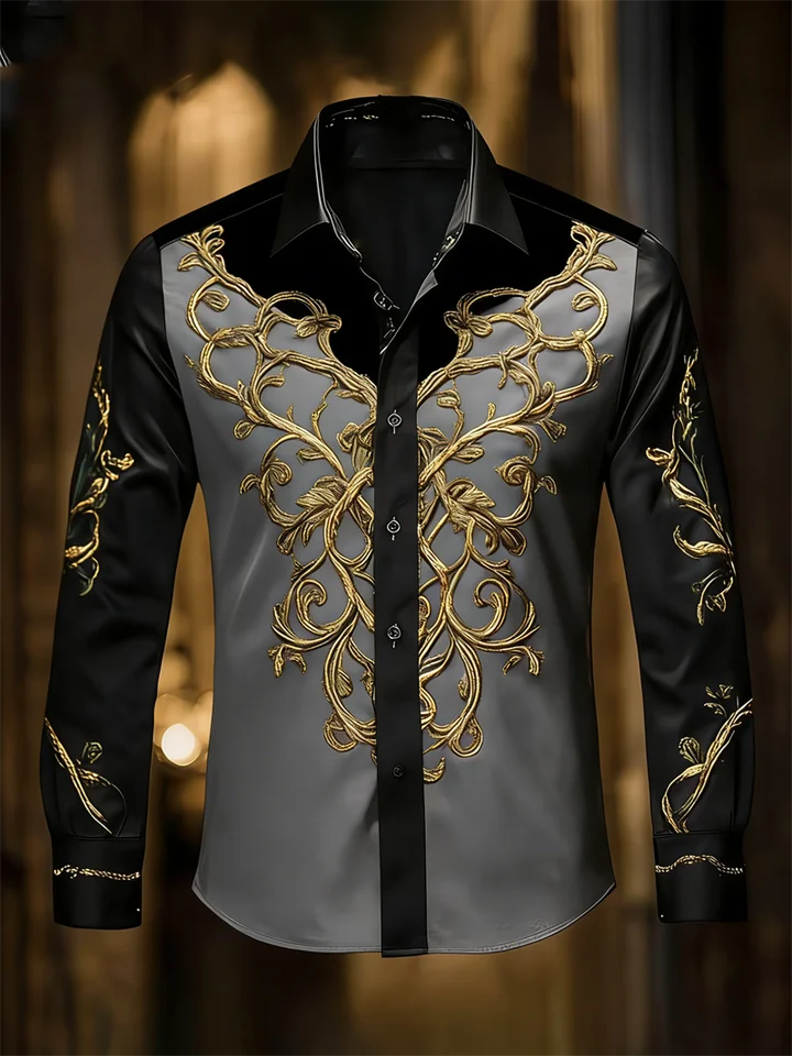 New 11 color men's long sleeved shirt with 3D printed tree branch pattern on the collar, comfortable men's top