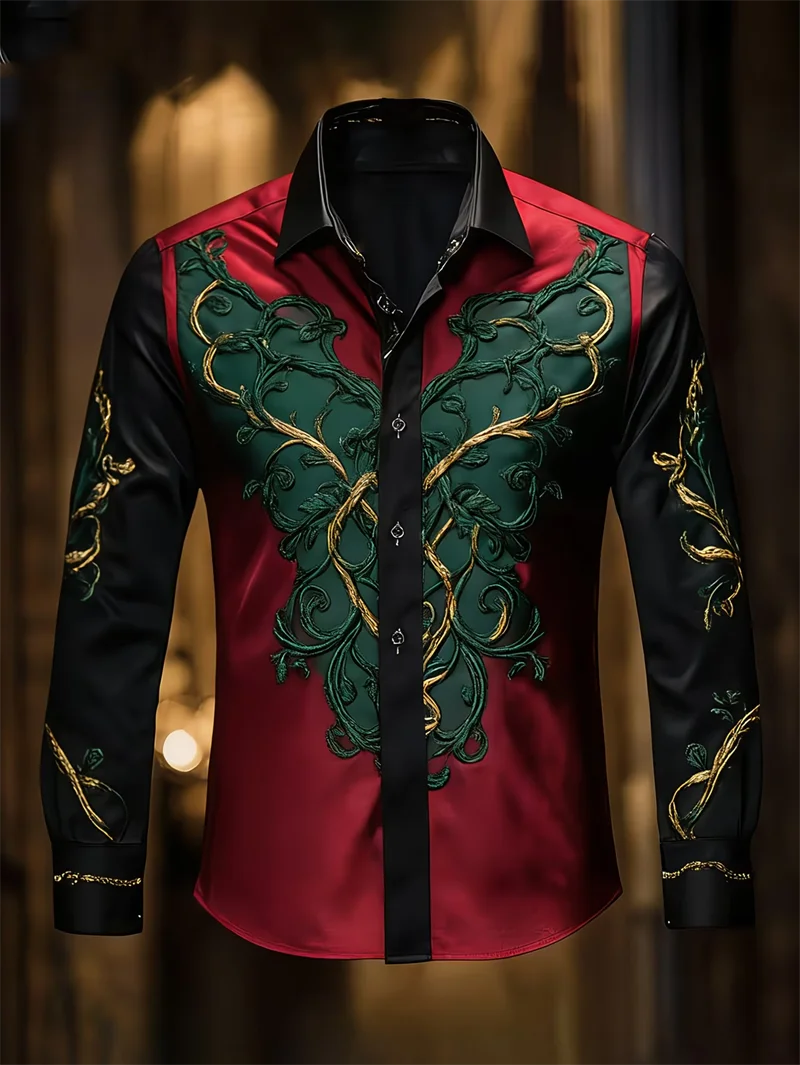 New 11 color men's long sleeved shirt with 3D printed tree branch pattern on the collar, comfortable men's top