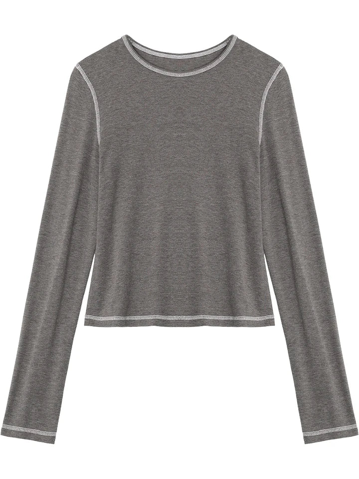 CHIC VEN New Women T-Shirts Retro Slim Contrasting Color Lines Base Tees Long Sleeve Slim Female Top Spring Autumn 2025