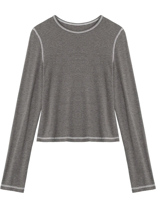 CHIC VEN New Women T-Shirts Retro Slim Contrasting Color Lines Base Tees Long Sleeve Slim Female Top Spring Autumn 2025