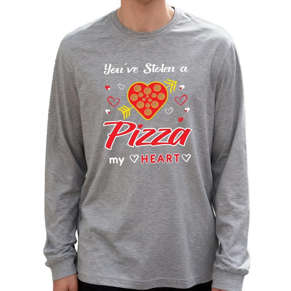 Pizza Heart Men's Long Sleeve Tee 100% Cotton 180g Crew Neck Casual Daily Style Soft and Breathable