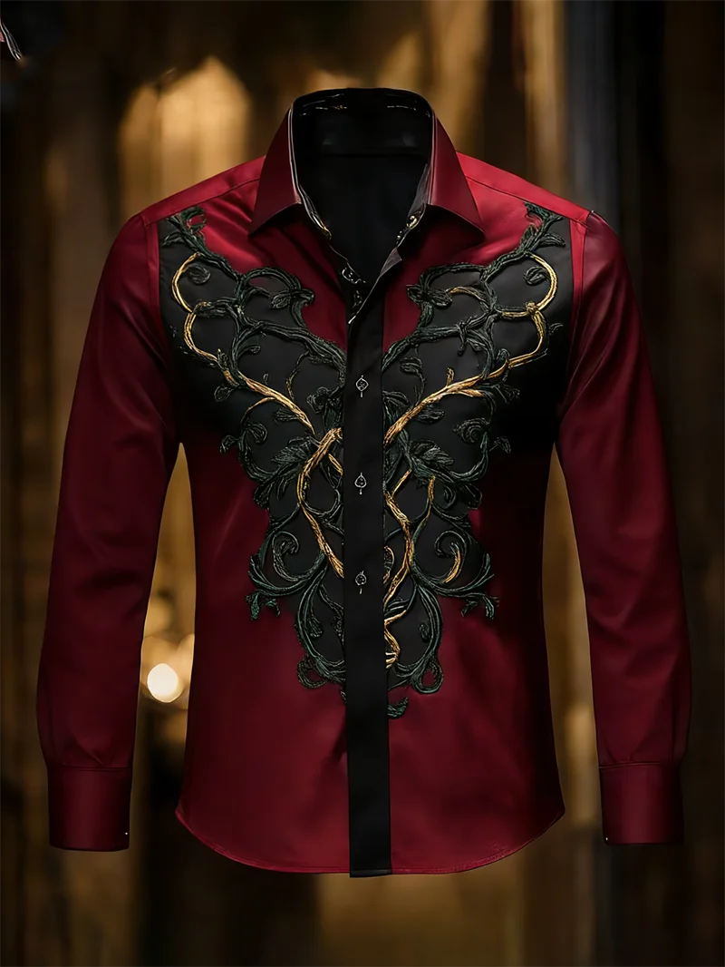 New 11 color men's long sleeved shirt with 3D printed tree branch pattern on the collar, comfortable men's top