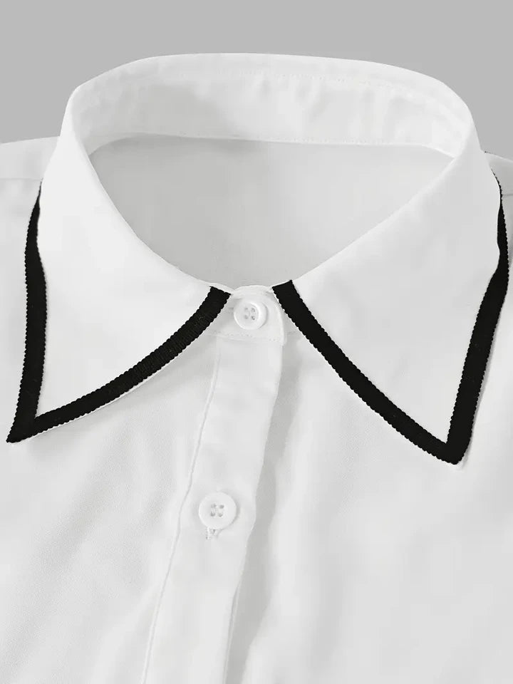 Women's fashion tie lapel design casual long-sleeved shirt