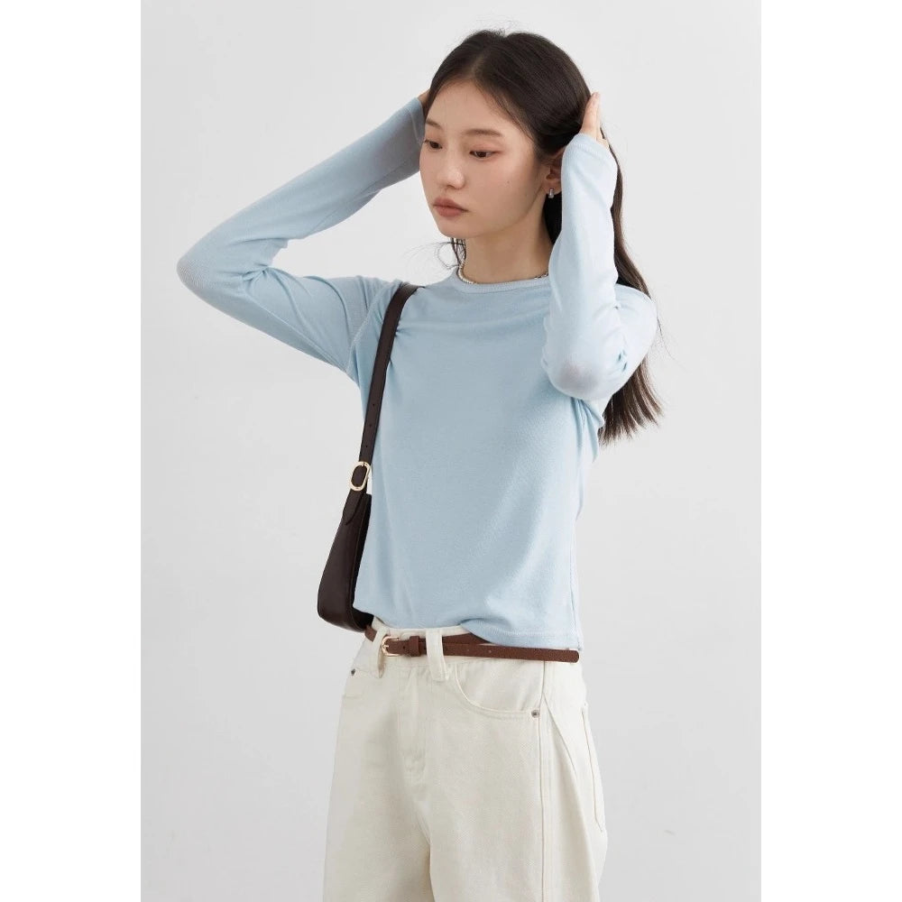 CHIC VEN New Women T-Shirts Retro Slim Contrasting Color Lines Base Tees Long Sleeve Slim Female Top Spring Autumn 2025