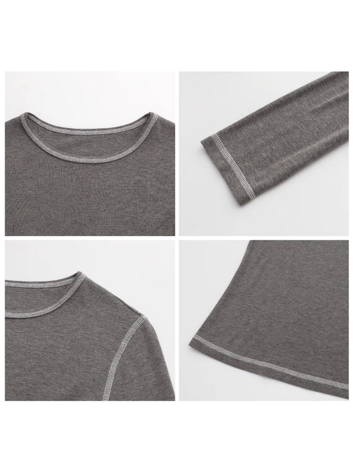 CHIC VEN New Women T-Shirts Retro Slim Contrasting Color Lines Base Tees Long Sleeve Slim Female Top Spring Autumn 2025