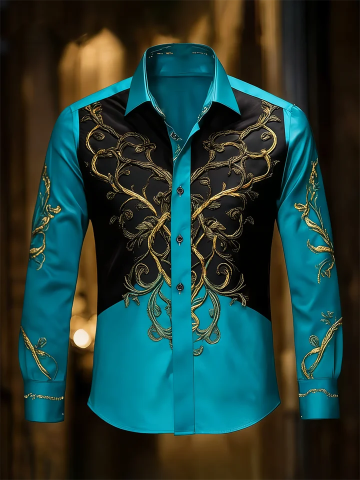 New 11 color men's long sleeved shirt with 3D printed tree branch pattern on the collar, comfortable men's top