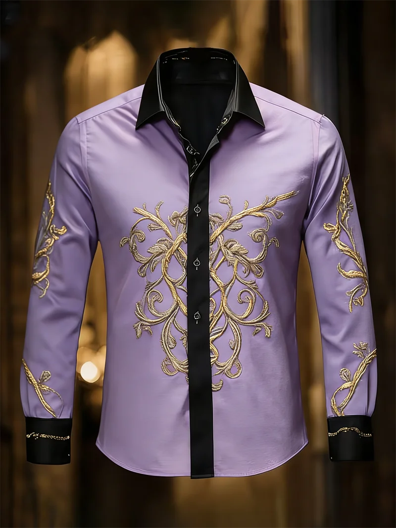 New 11 color men's long sleeved shirt with 3D printed tree branch pattern on the collar, comfortable men's top